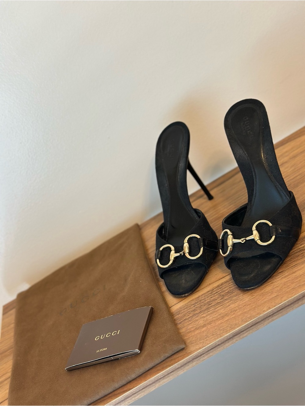 Gucci Black Gold Horsebit Stiletto Mules